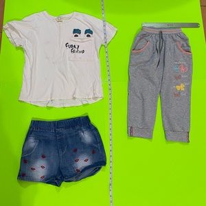 Size 10-12 bundle: Drawstring sweatpants Stretchy waistband shorts White t-shirt